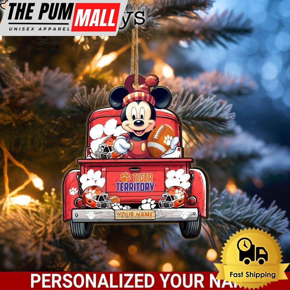 Custom Name NCAA Clemson Tigers Red Truck With Mickey Mouse Ornament Limited Edition