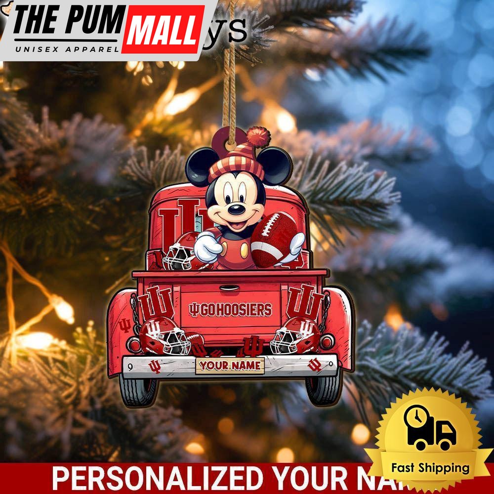 Custom Name NCAA Indiana Hoosiers Red Truck With Mickey Mouse Ornament Limited Edition