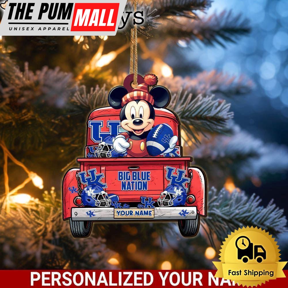 Custom Name NCAA Kentucky Wildcats Red Truck With Mickey Mouse Ornament Limited Edition