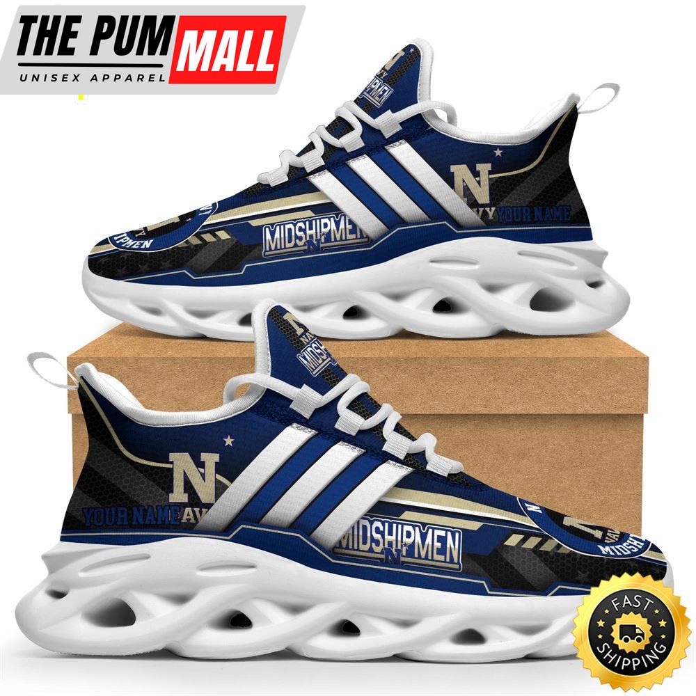 Custom Name NCAA Navy Midshipmen Max Soul Sneakers Trending Summer
