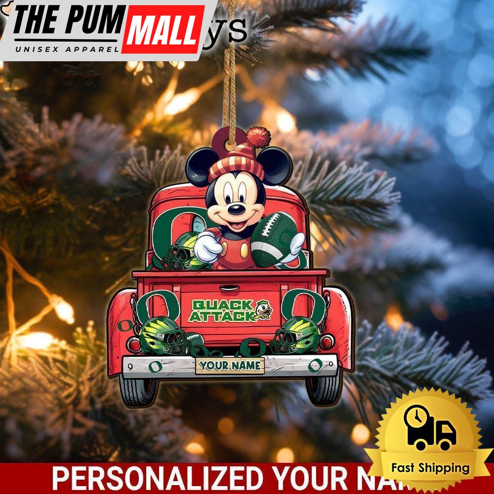 Custom Name NCAA Oregon Ducks Red Truck With Mickey Mouse Ornament Limited Edition