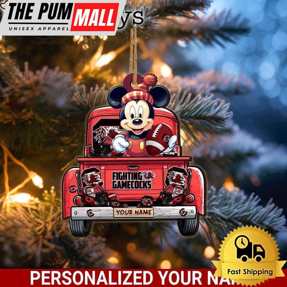 Custom Name NCAA South Carolina Gamecocks Red Truck With Mickey Mouse Ornament Limited Edition