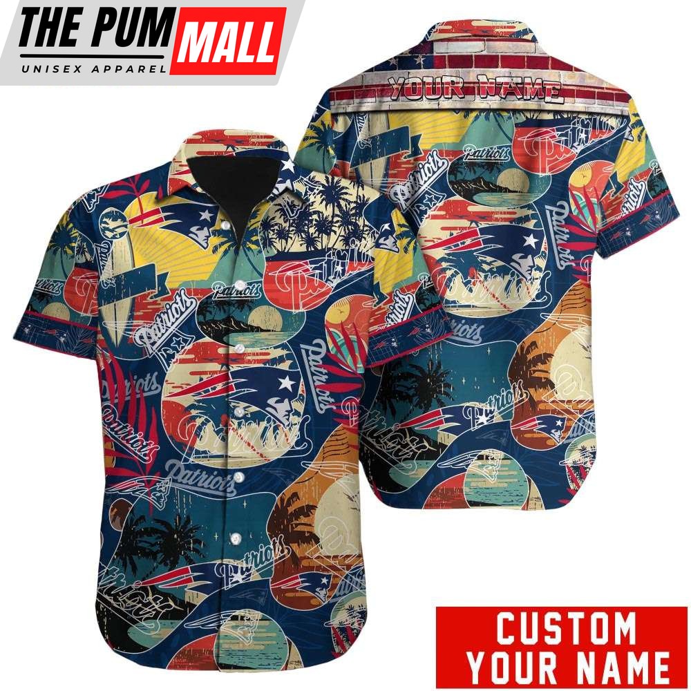 Custom Name New England Patriots American Flag Hawaiian Shirt