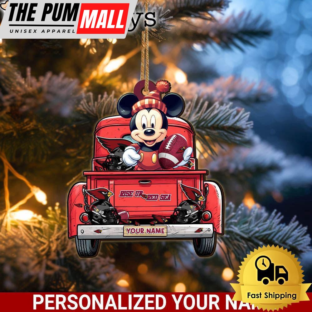 Custom Name NFL Arizona Cardinals Red Truck With Mickey Mouse Ornament Limited Edition