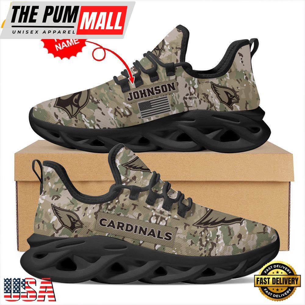 Custom Name NFL Arizona Cardinals US Army Military Veteran Camouflage Max Soul Shoes