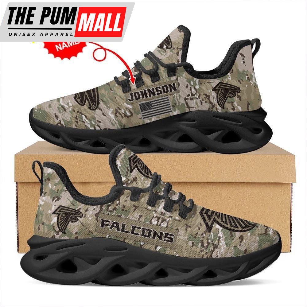 Custom Name NFL Atlanta Falcons US Army Military Veteran Camouflage Max Soul Shoes