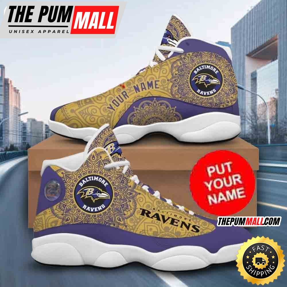 Custom Name NFL Baltimore Ravens Air Jd 13 Shoes Printed Logo JD 13