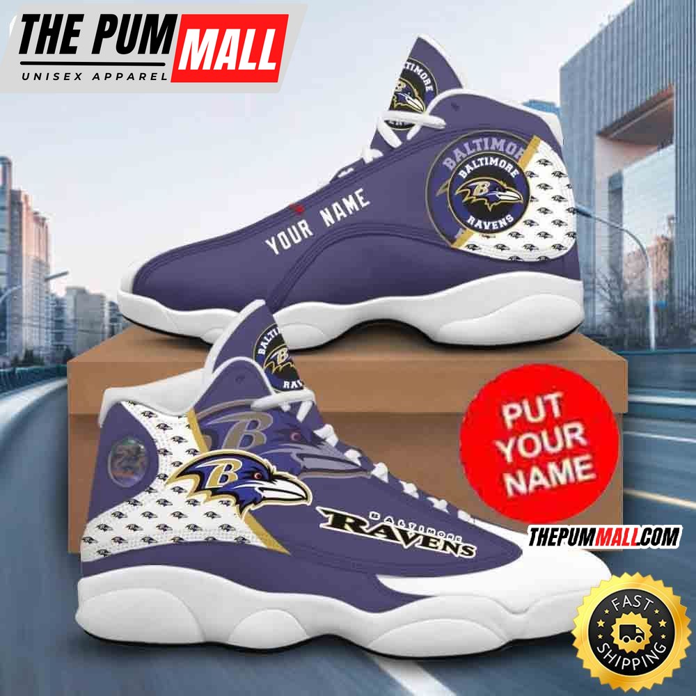 Custom Name NFL Baltimore Ravens Logo Design Air Jd 13 Shoes Printed Logo JD 13