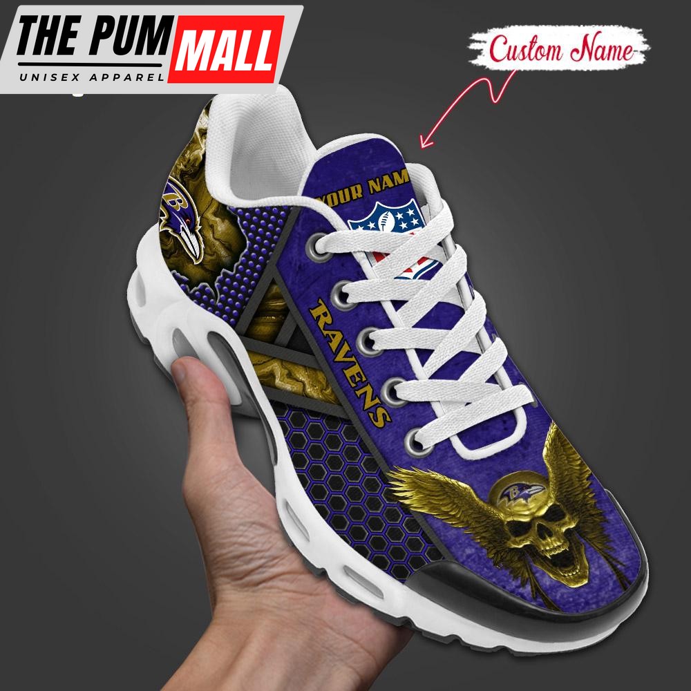 Custom Name NFL Baltimore Ravens Skull Air Max Plus Shoes