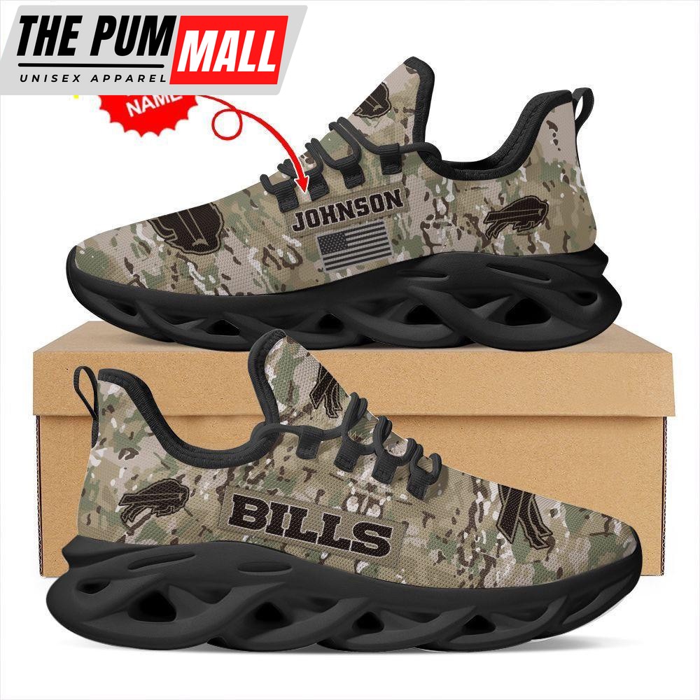 Custom Name NFL Buffalo Bills US Army Military Veteran Camouflage Max Soul Shoes