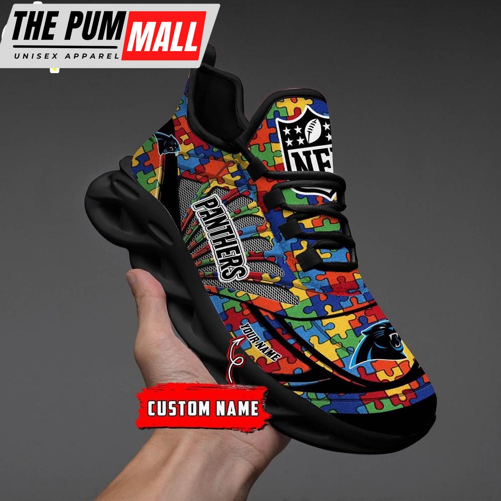 Custom Name NFL Carolina Panthers Autism Clunky Max Soul Shoes