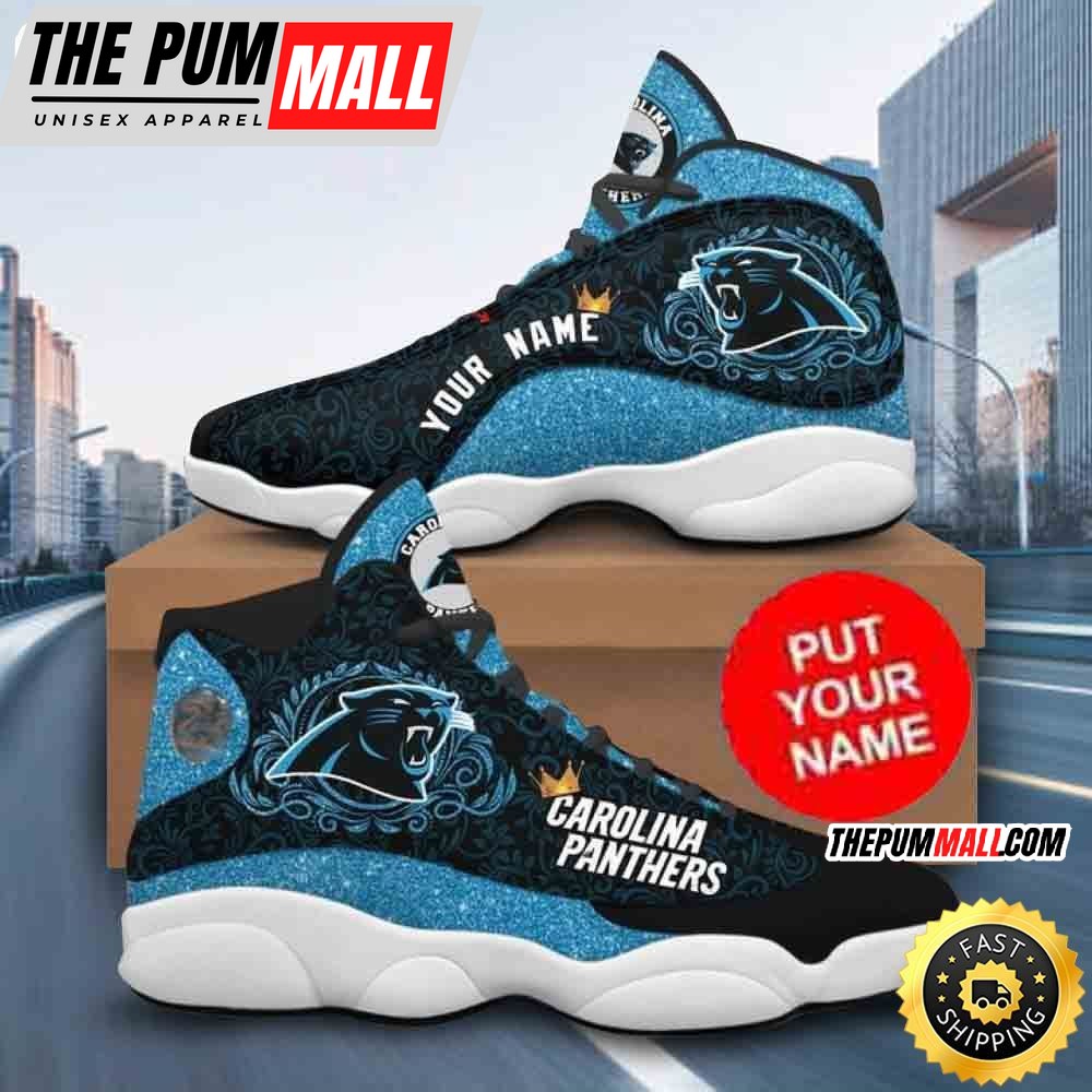 Custom Name NFL Carolina Panthers Blue Black Air Jd 13 Shoes Printed Logo JD 13