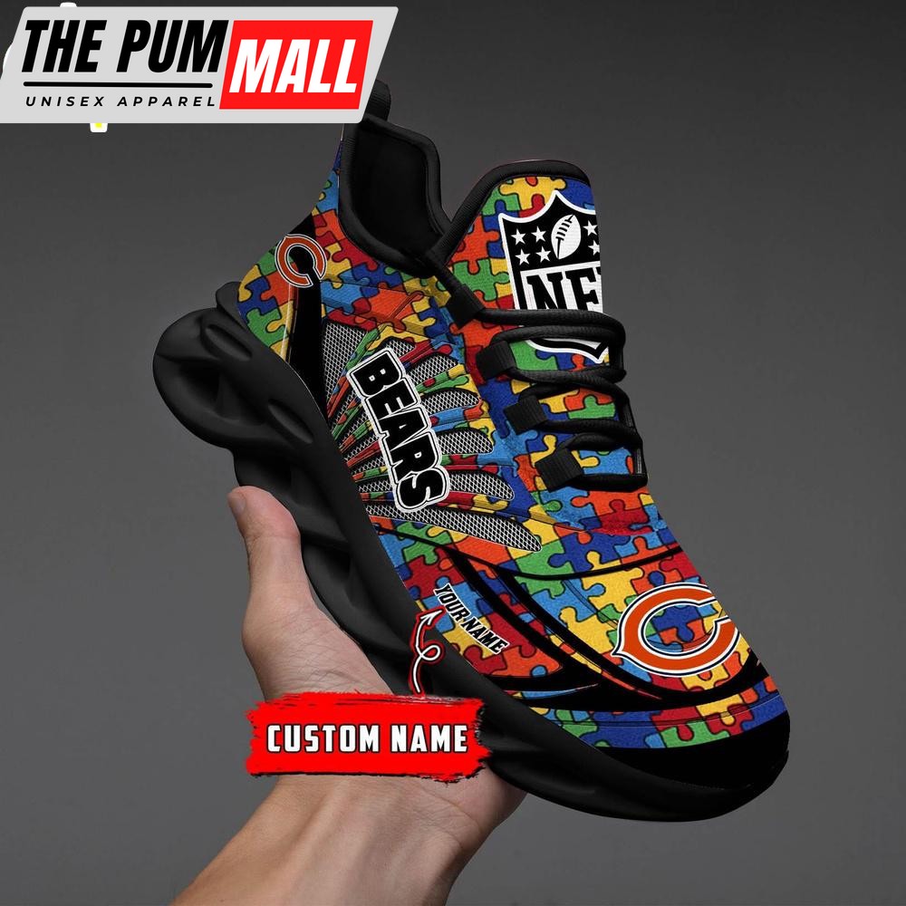 Custom Name NFL Chicago Bears Autism Clunky Max Soul Shoes