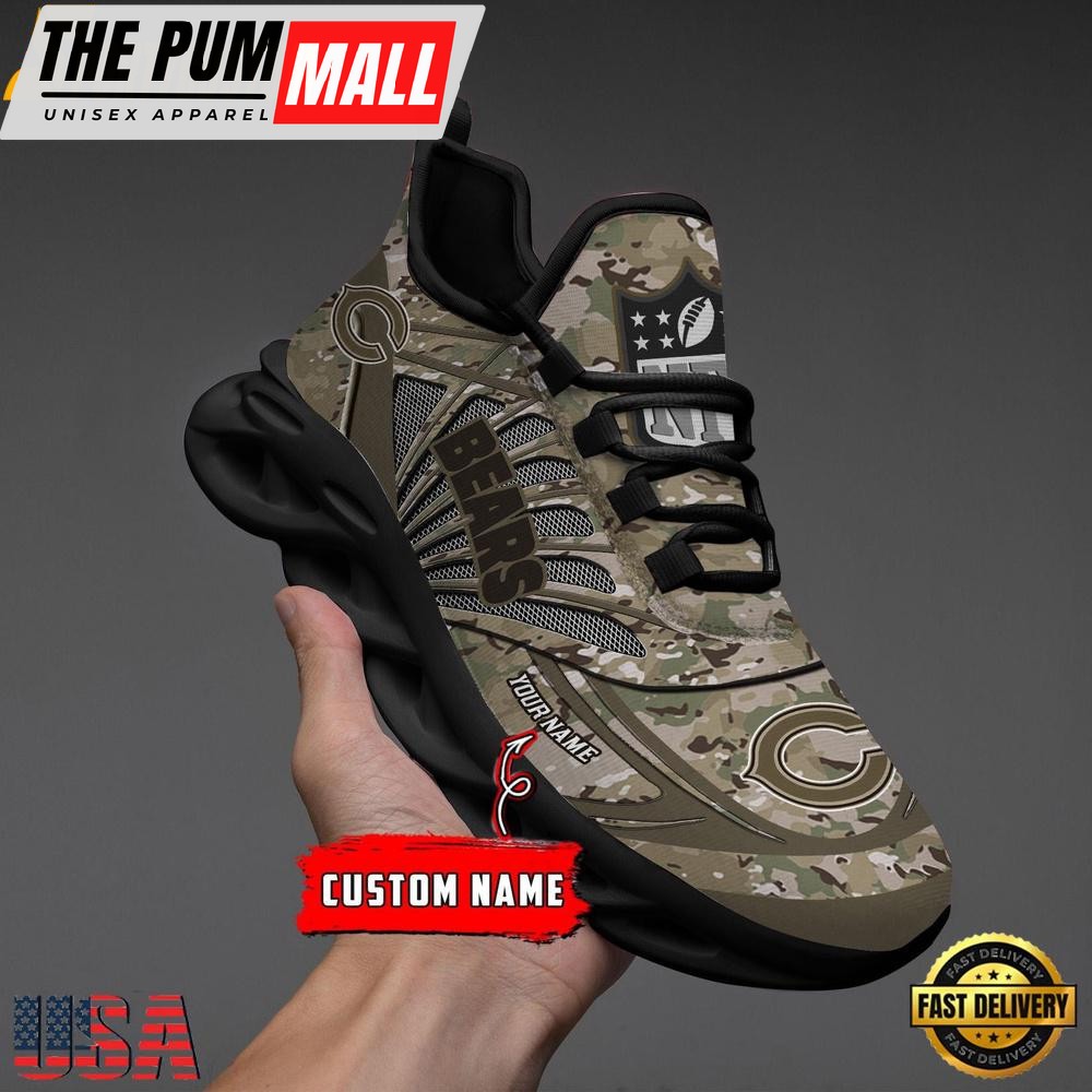 Custom Name NFL Chicago Bears Camo Veteran Day Max Soul Shoes