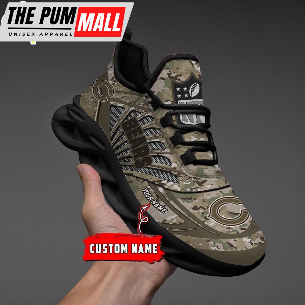 Custom Name NFL Chicago Bears Camo Veteran Day Max Soul Shoes