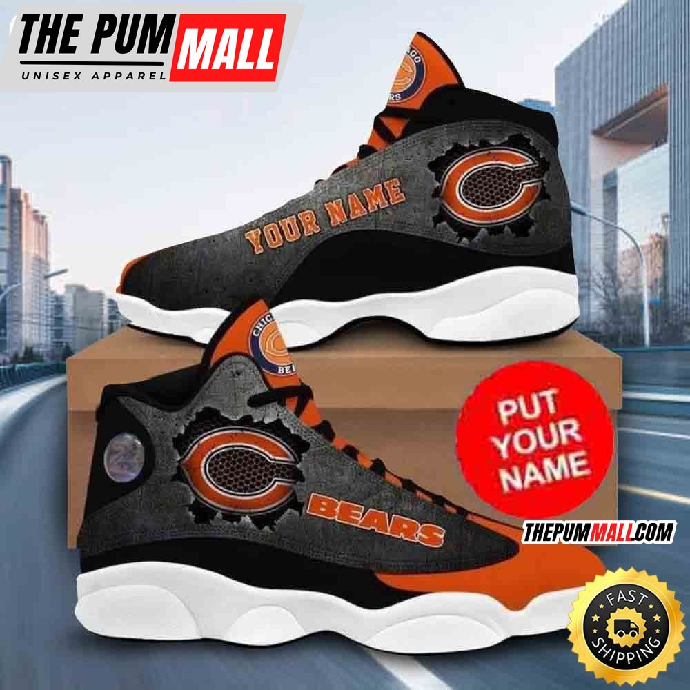 Custom Name NFL Chicago Bears Grey Black Orange Air Jd 13 Shoes Printed Logo JD 13