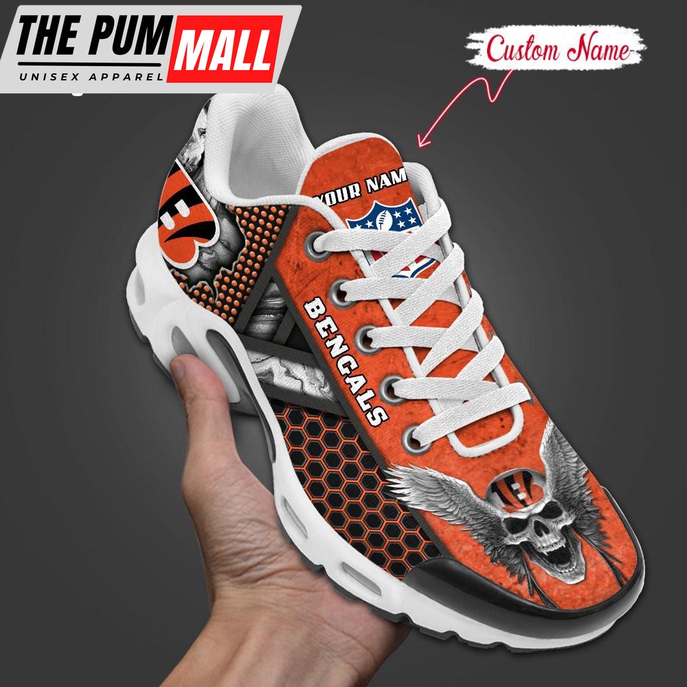 Custom Name NFL Cincinnati Bengals Skull Air Max Plus Shoes