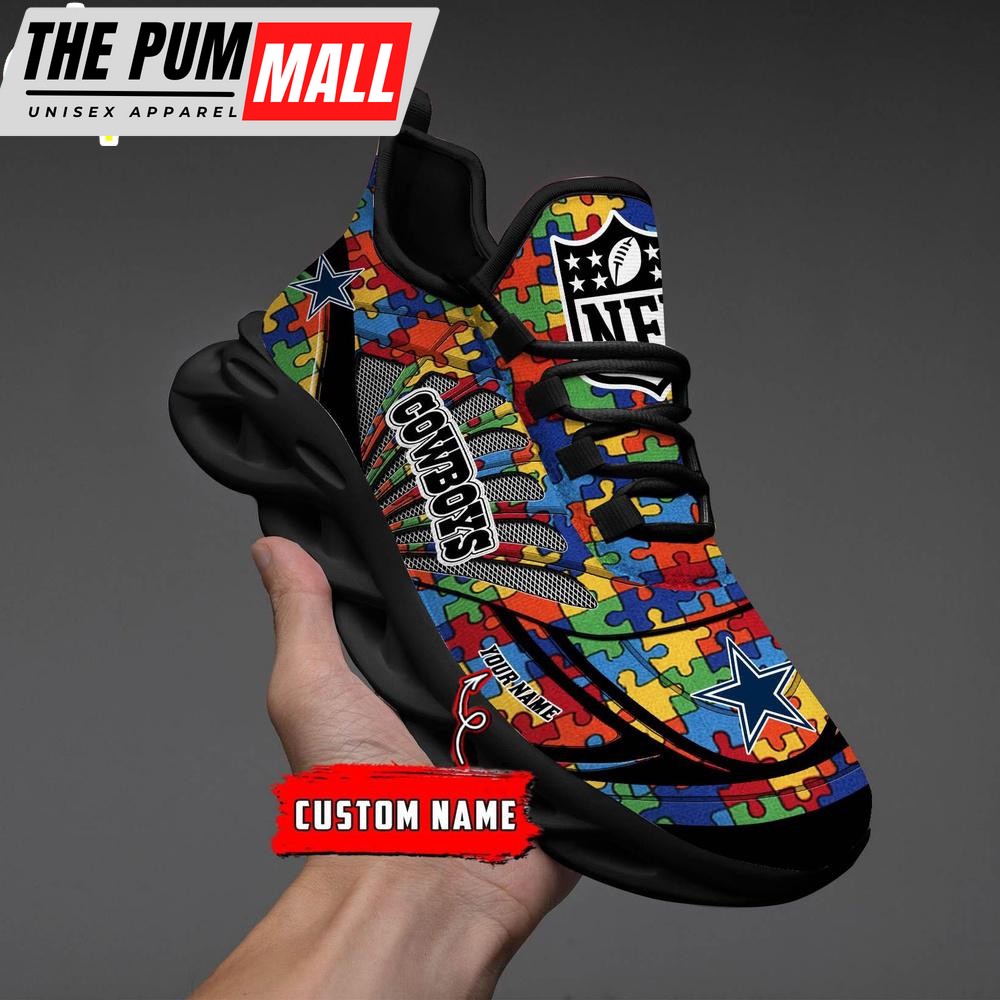 Custom Name NFL Dallas Cowboys Autism Clunky Max Soul Shoes