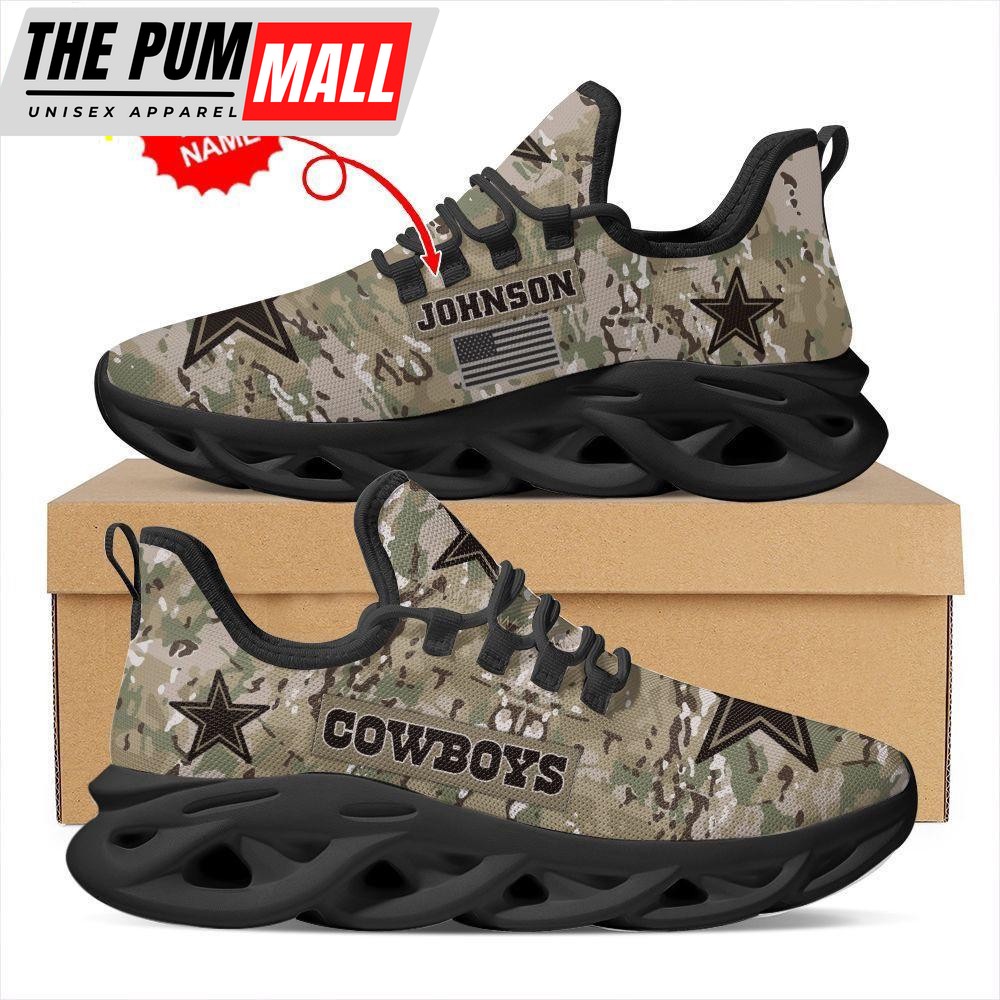 Custom Name NFL Dallas Cowboys US Army Military Veteran Camouflage Max Soul Shoes