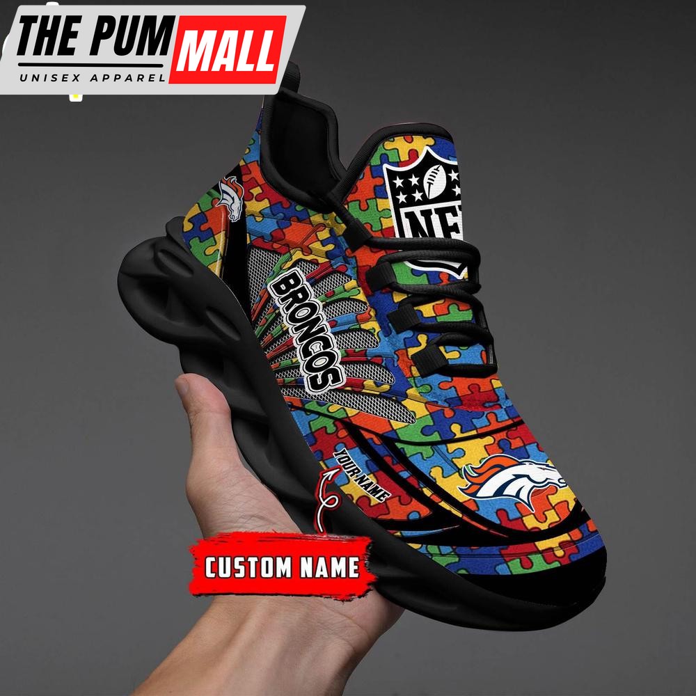 Custom Name NFL Denver Broncos Autism Clunky Max Soul Shoes