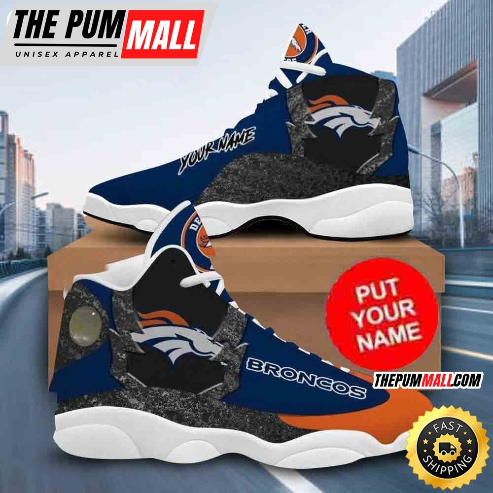 Custom Name NFL Denver Broncos Blue Orange Air Jd 13 Shoes Printed Logo JD 13