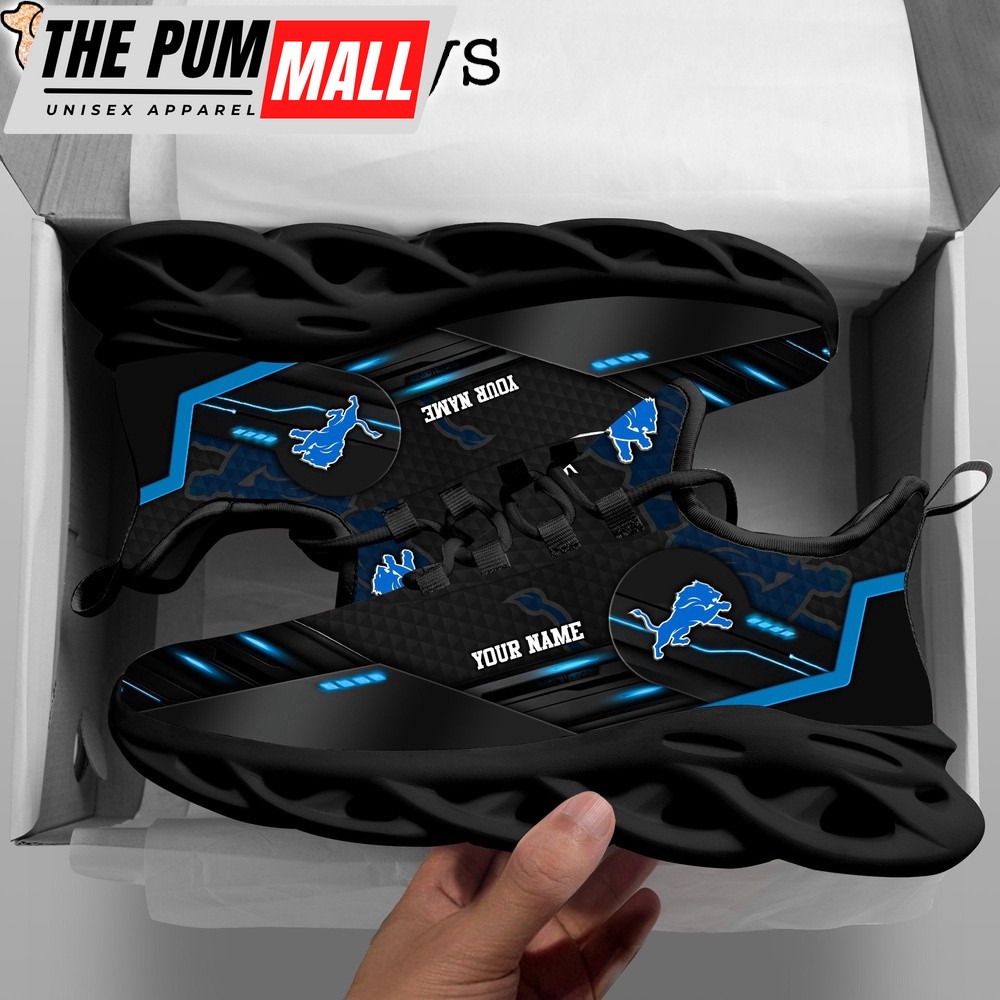 Custom Name NFL Detroit Lions Black Clunky Max Soul Shoes