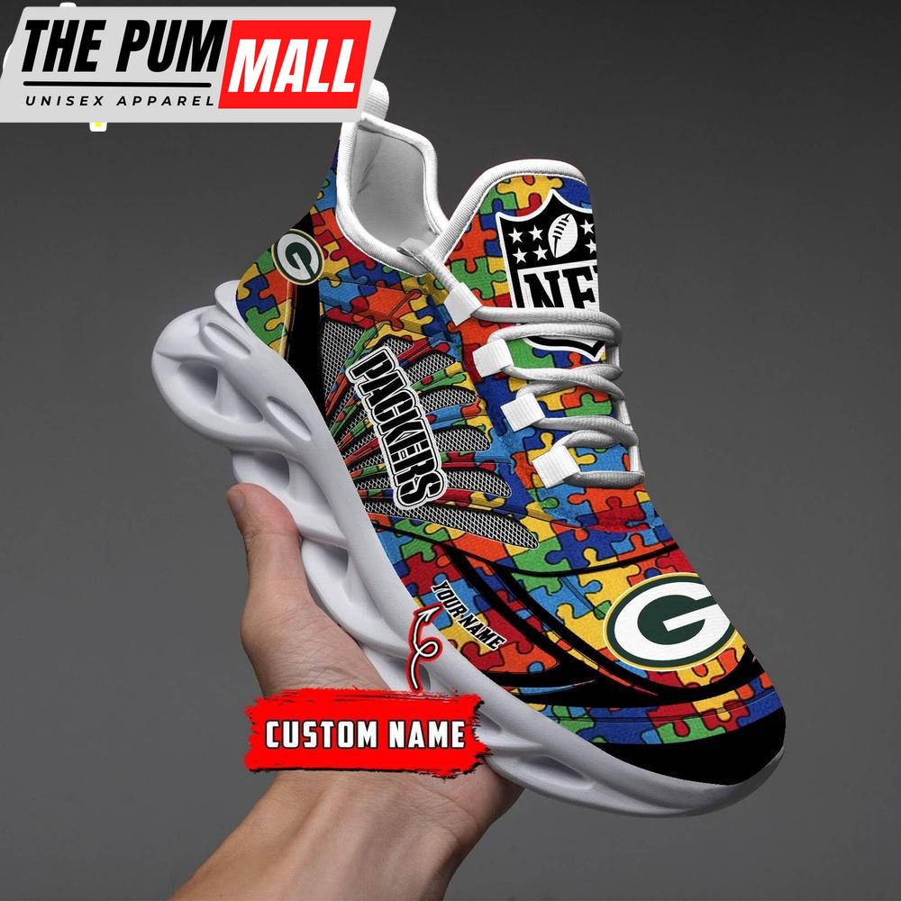 Custom Name NFL Green Bay Packers Autism Clunky Max Soul Shoes
