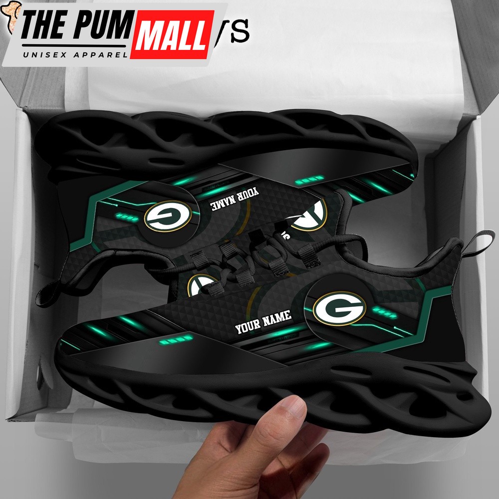 Custom Name NFL Green Bay Packers Black Clunky Max Soul Shoes