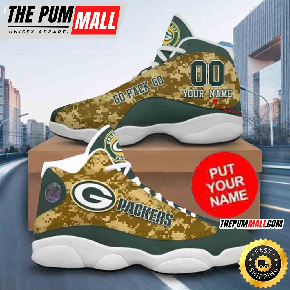 Custom Name NFL Green Bay Packers Camouflage Air Jd 13 Shoes Printed Logo JD 13