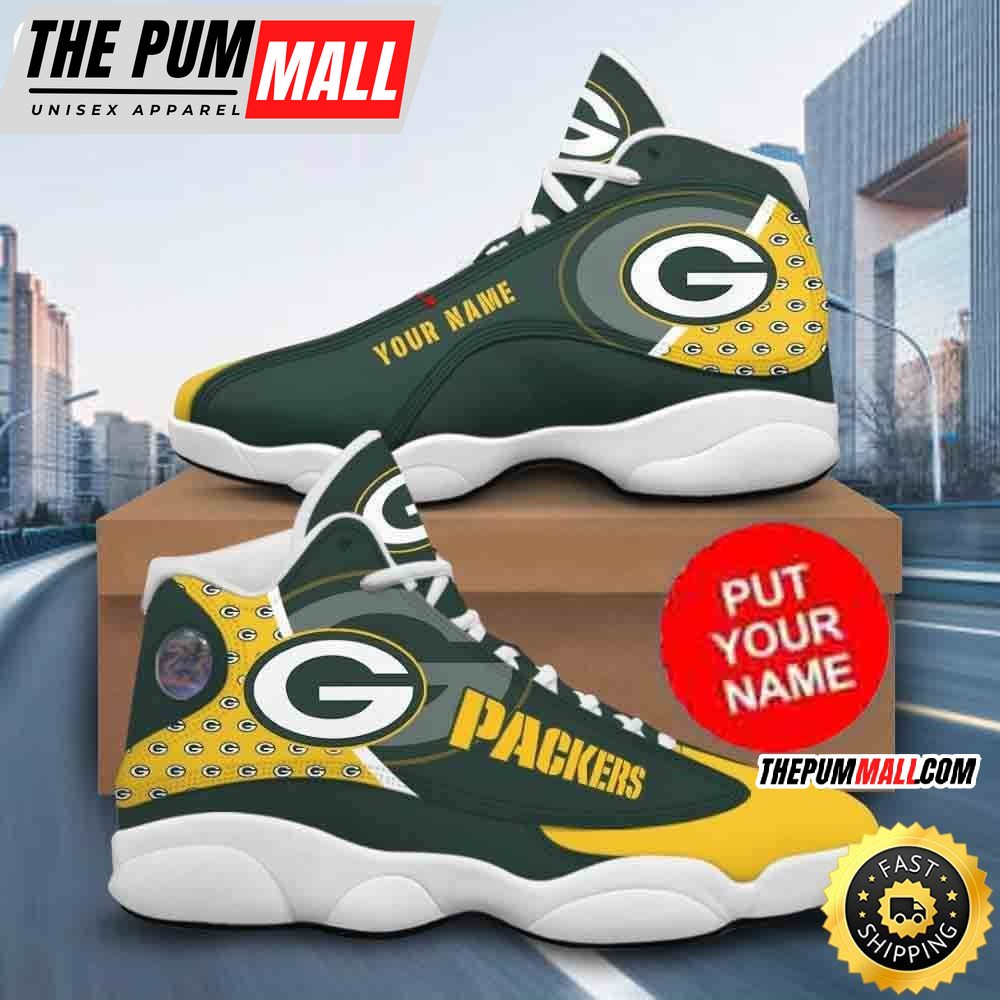 Custom Name NFL Green Bay Packers Logo Pattern Air Jd 13 Shoes Printed Logo JD 13