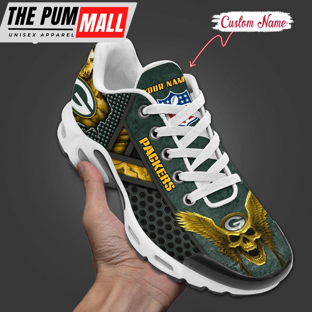 Custom Name NFL Green Bay Packers Skull Air Max Plus Shoes