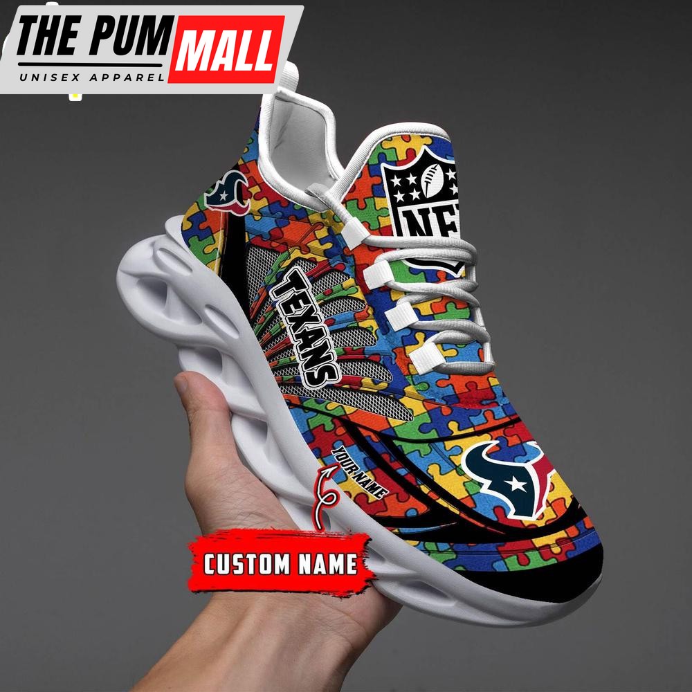Custom Name NFL Houston Texans Autism Clunky Max Soul Shoes