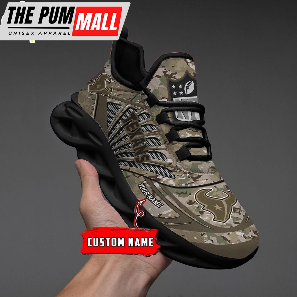 Custom Name NFL Houston Texans Camo Veteran Day Max Soul Shoes