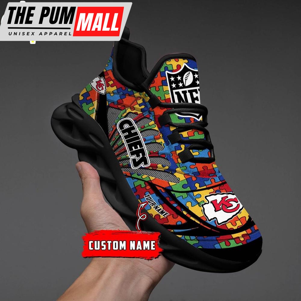 Custom Name NFL Kansas City Chiefs Autism Clunky Max Soul Shoes