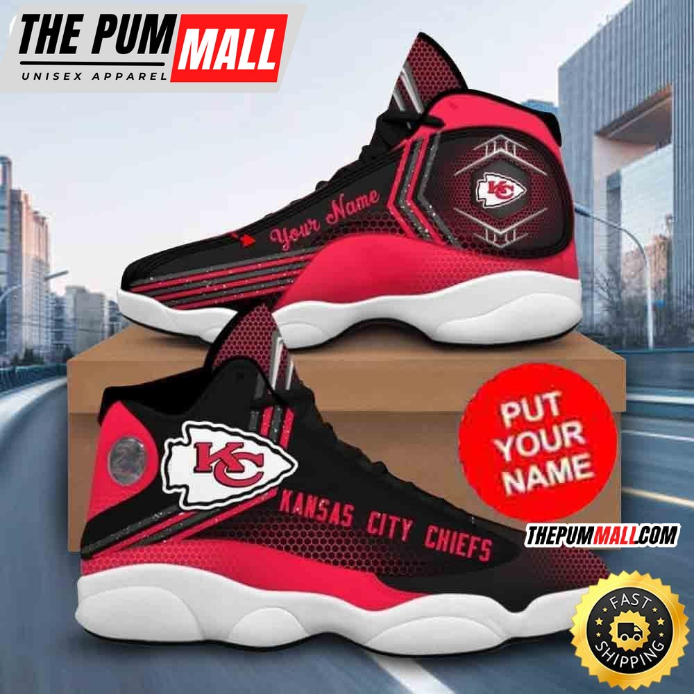 Custom Name NFL Kansas City Chiefs Red Black Air Jd 13 Shoes Printed Logo JD 13