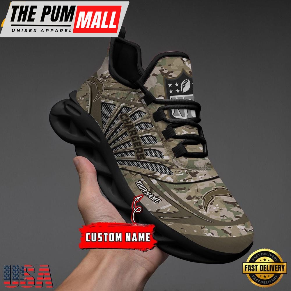 Custom Name NFL Los Angeles Chargers Camo Veteran Day Max Soul Shoes