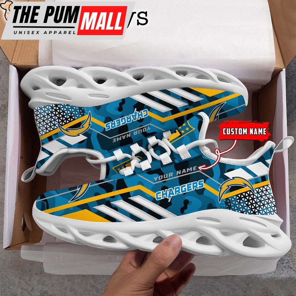 Custom Name NFL Los Angeles Chargers Clunky Blue Camo Max Soul Shoes