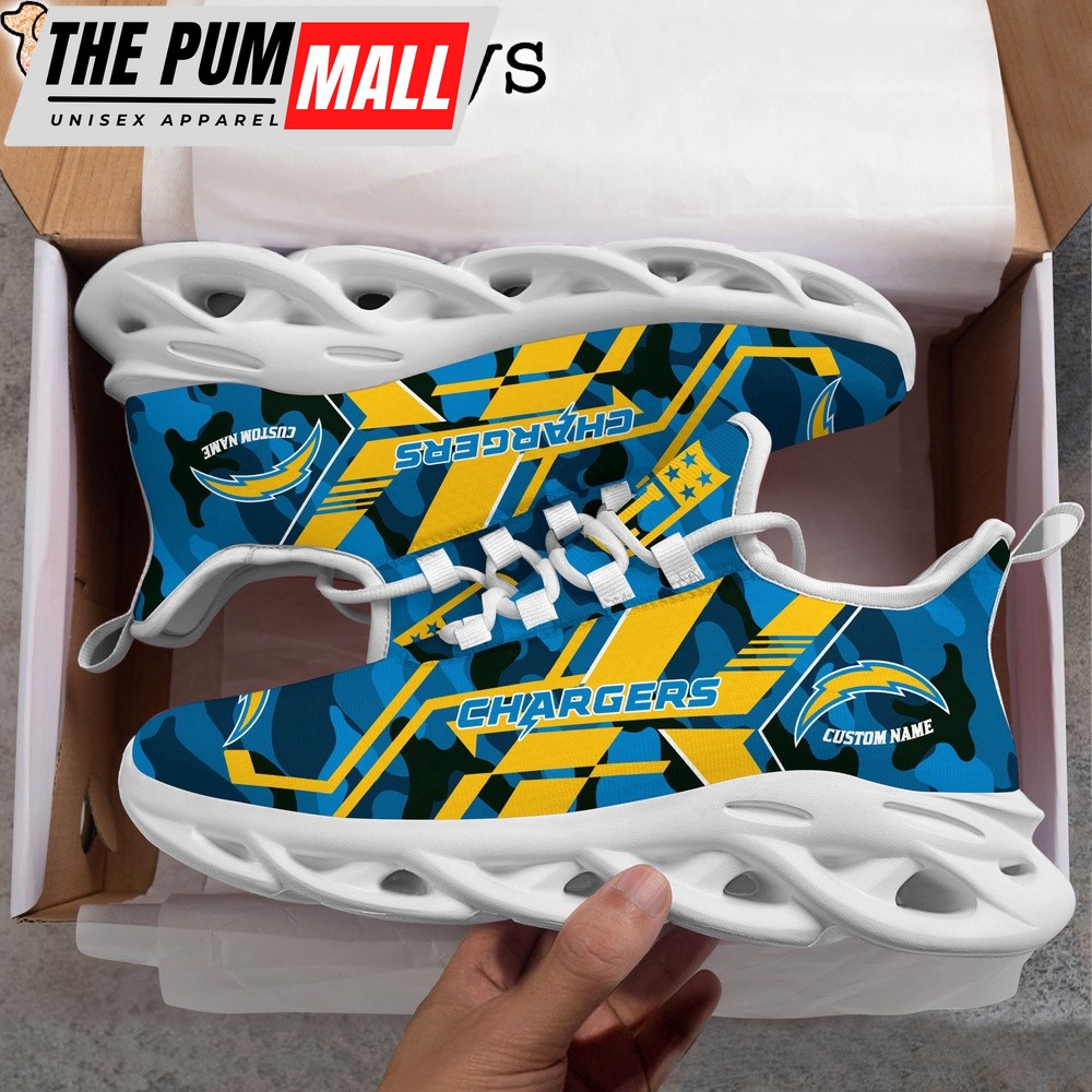 Custom Name NFL Los Angeles Chargers Clunky Camo Max Soul Shoes