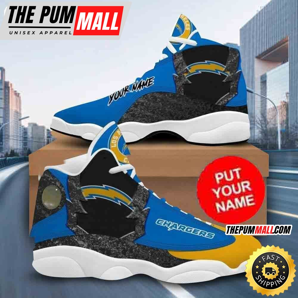 Custom Name NFL Los Angeles Chargers Powder Blue Gold Air Jd 13 Shoes Printed Logo JD 13