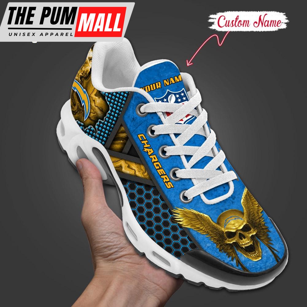 Custom Name NFL Los Angeles Chargers Skull Air Max Plus Shoes