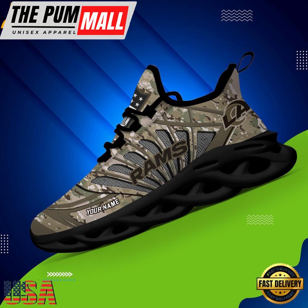 Custom Name NFL Los Angeles Rams Camo Veteran Day Max Soul Shoes