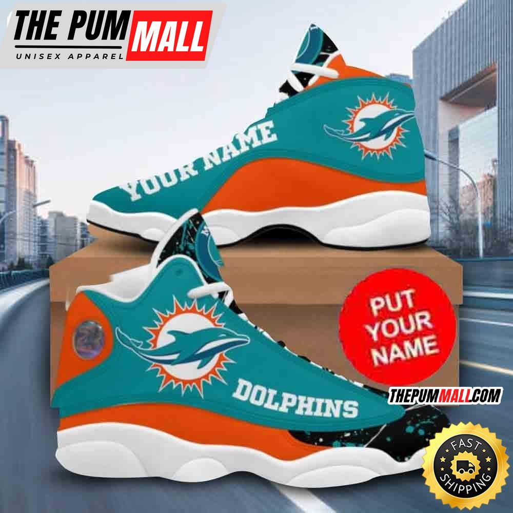 Custom Name NFL Miami Dolphins Aqua Black Air Jd 13 Shoes Printed Logo JD 13