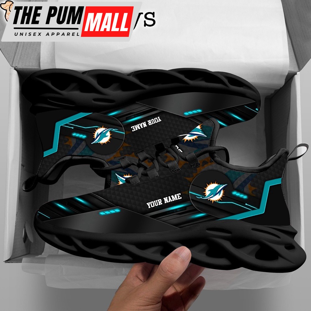 Custom Name NFL Miami Dolphins Black Clunky Max Soul Shoes