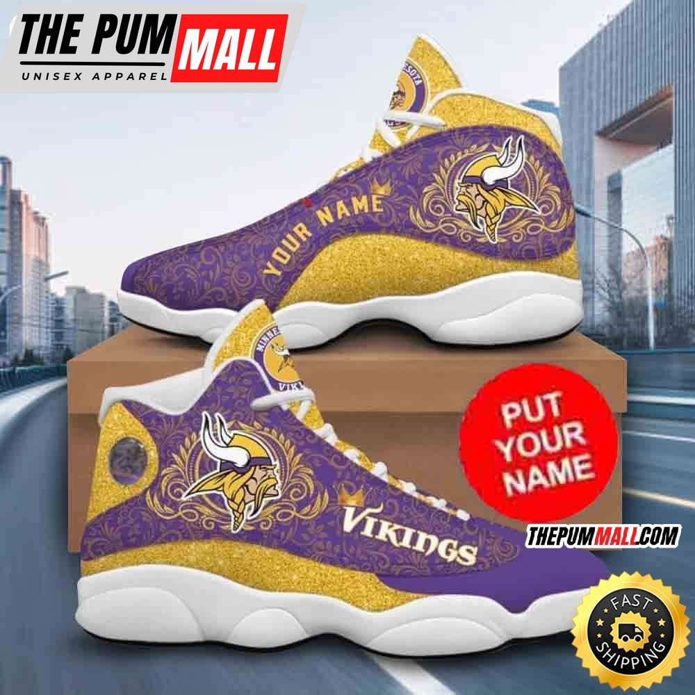 Custom Name NFL Minnesota Vikings Purle Yellow Air Jd 13 Shoes Printed Logo JD 13