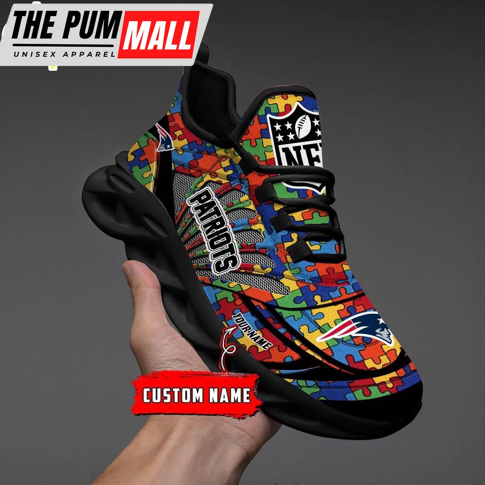 Custom Name NFL New England Patriots Autism Clunky Max Soul Shoes