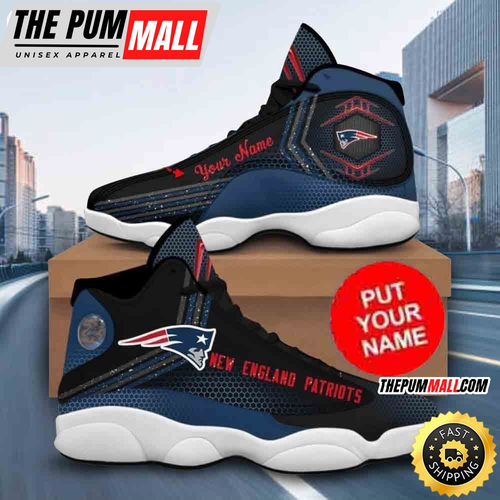 Custom Name NFL New England Patriots Black Navy Blue Air Jd 13 Shoes Printed Logo JD 13