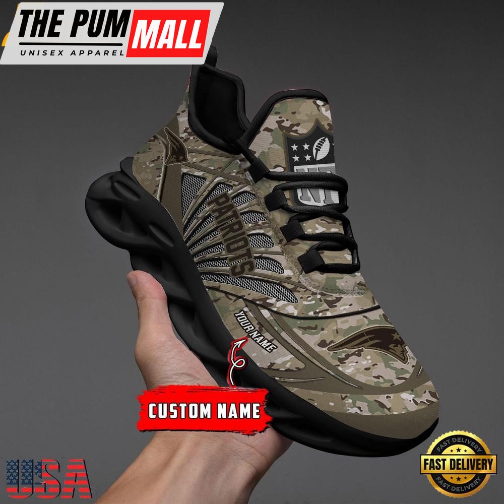 Custom Name NFL New England Patriots Camo Veteran Day Max Soul Shoes