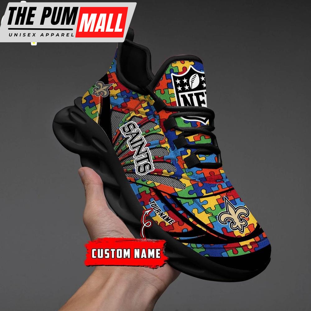 Custom Name NFL New Orleans Saints Autism Clunky Max Soul Shoes