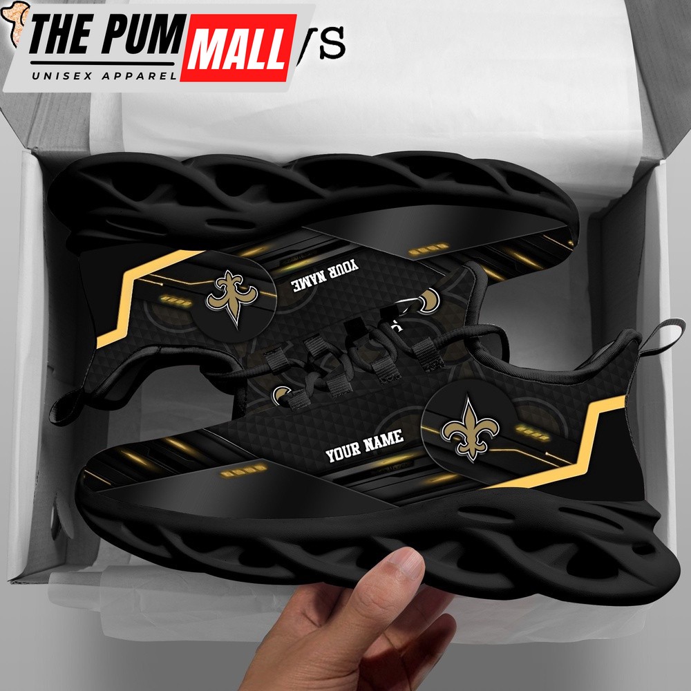 Custom Name NFL New Orleans Saints Black Clunky Max Soul Shoes