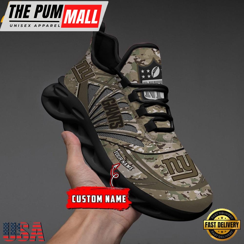 Custom Name NFL New York Giants Camo Veteran Day Max Soul Shoes